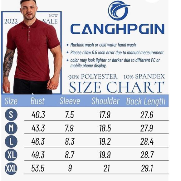 New CANGHPGIN Muscle Polo Shirt Men’s Slim Fit Short Sleeve Golf Shirts - Picture 8 of 9